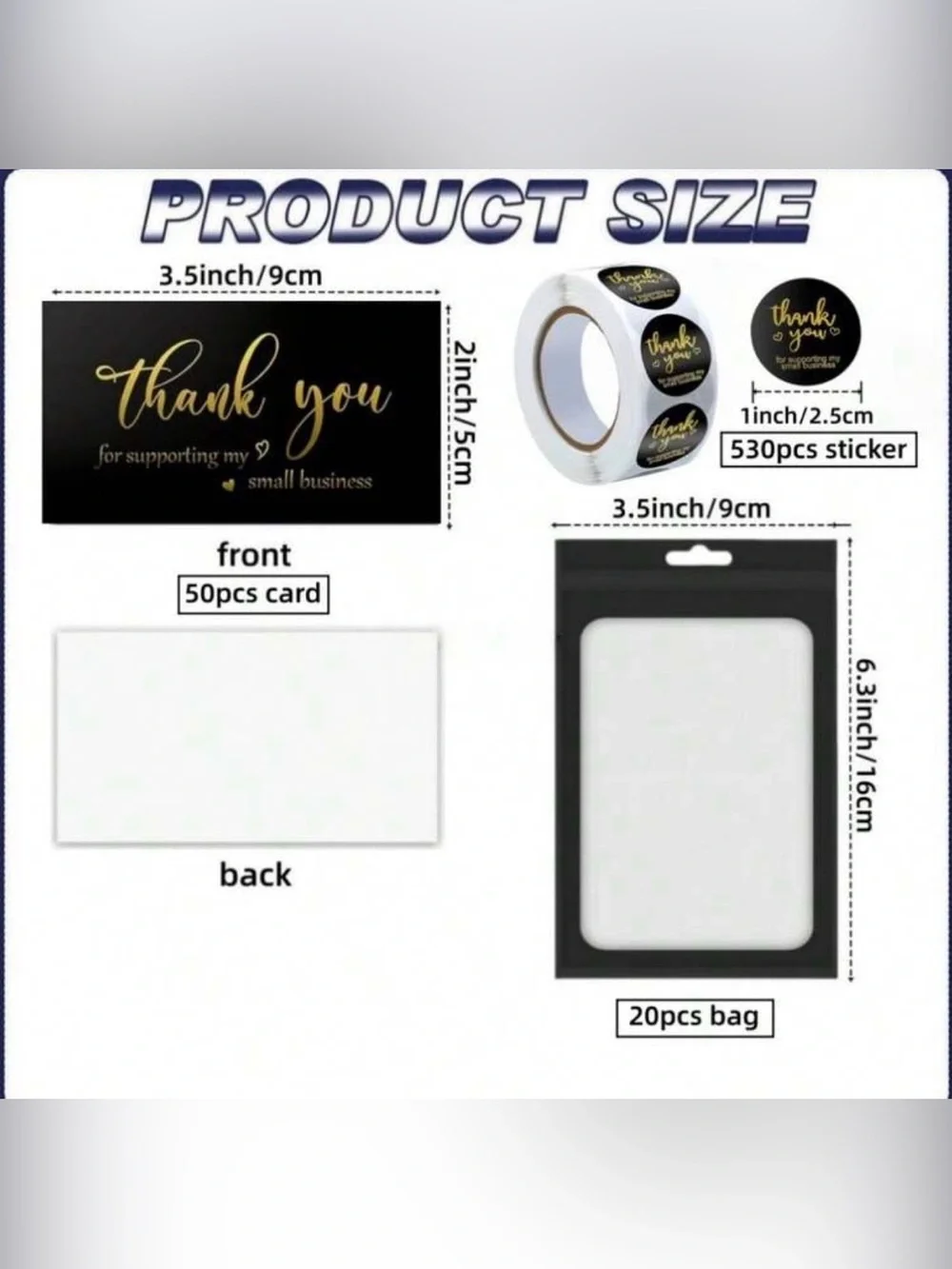Thank You Small Business Sticker & Card Set - Black and Gold